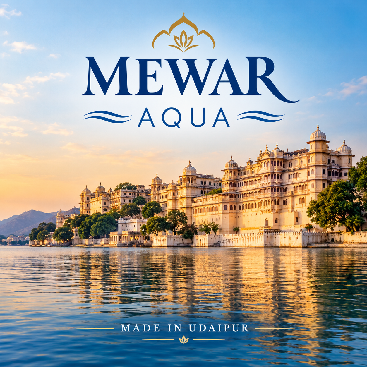 Mewar Aqua bottle label with the City Palace on Lake Pichola